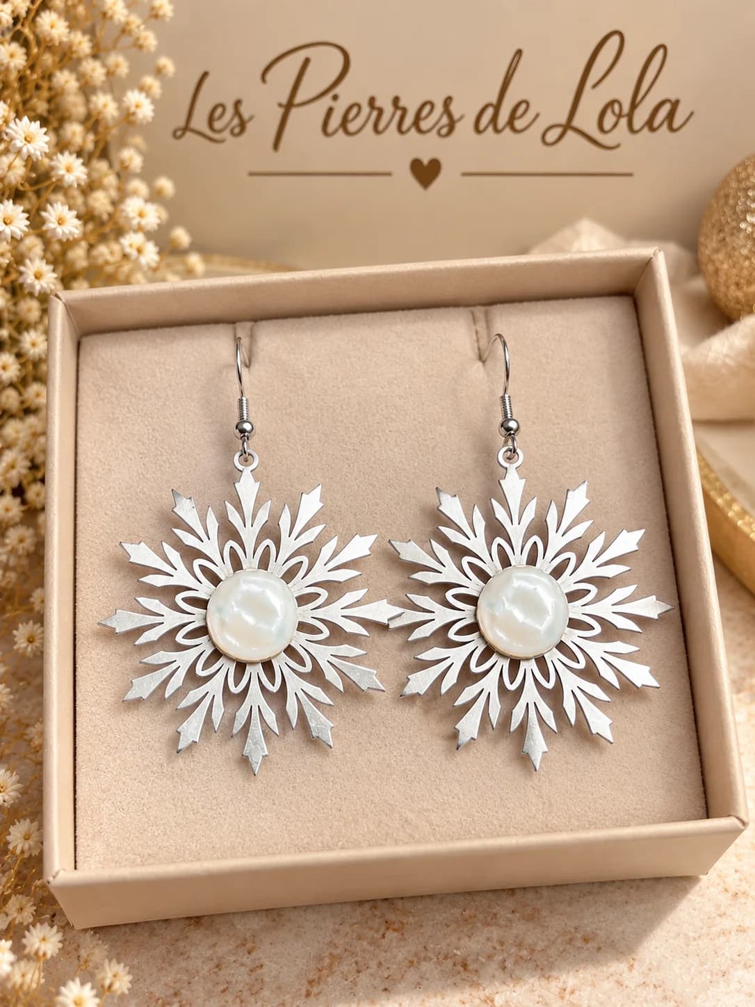 Boucles d’oreilles Flocons de Neige – Nacre