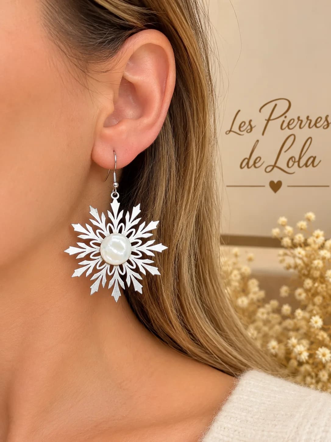 Boucles d’oreilles Flocons de Neige – Nacre
