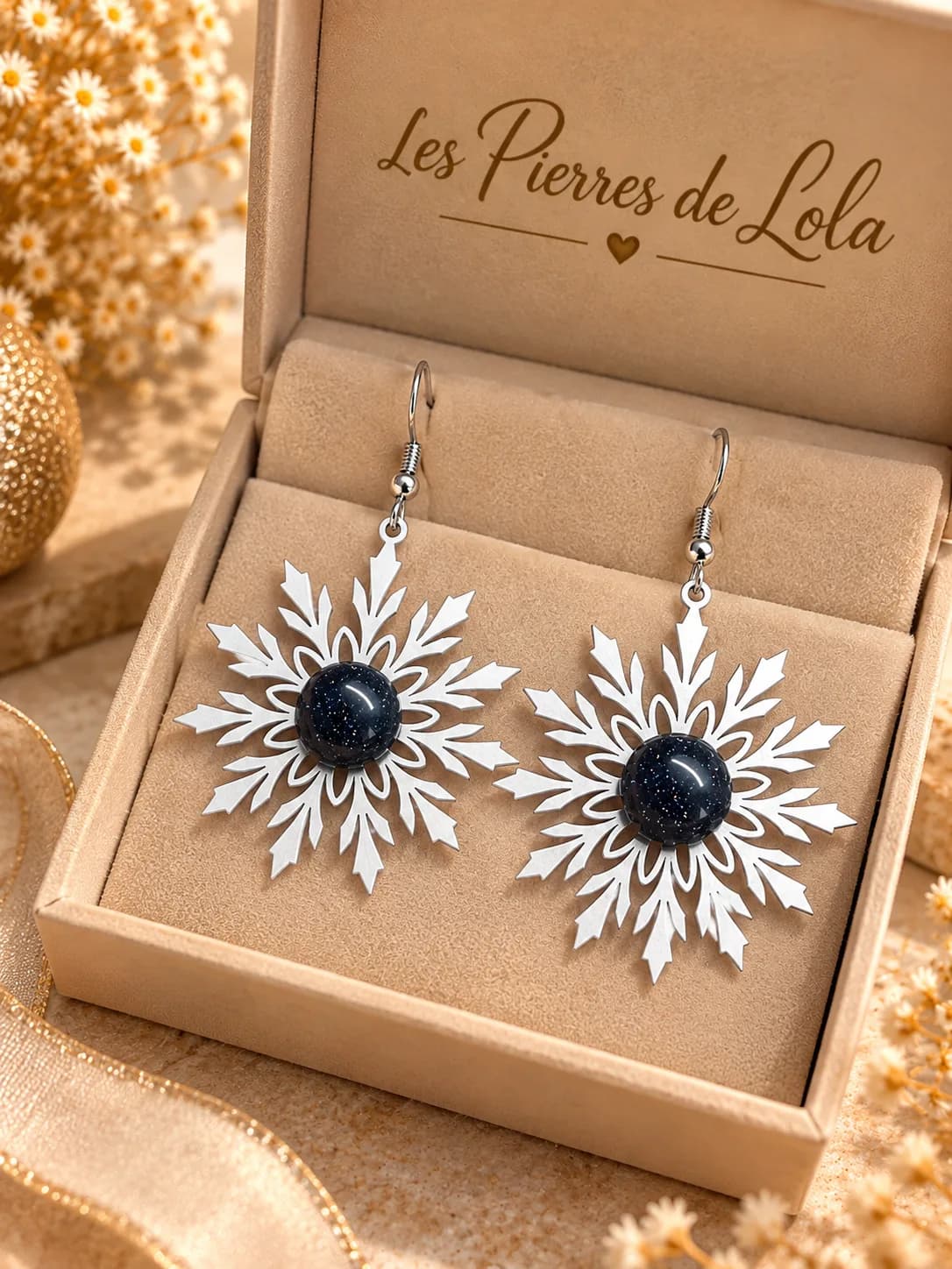 Boucles d’oreilles Flocons de Neige – Goldstone Blue