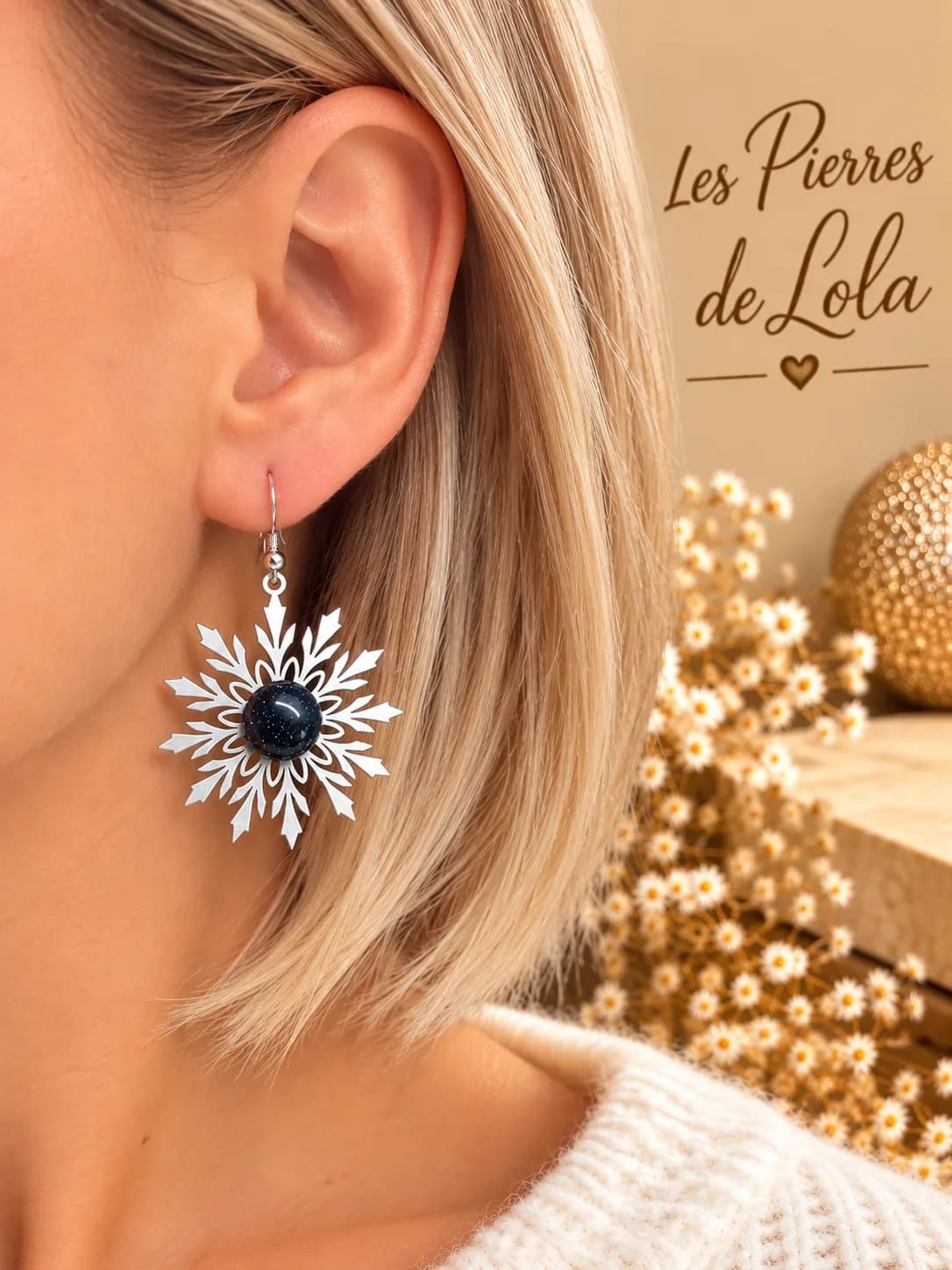 Boucles d’oreilles Flocons de Neige – Goldstone Blue
