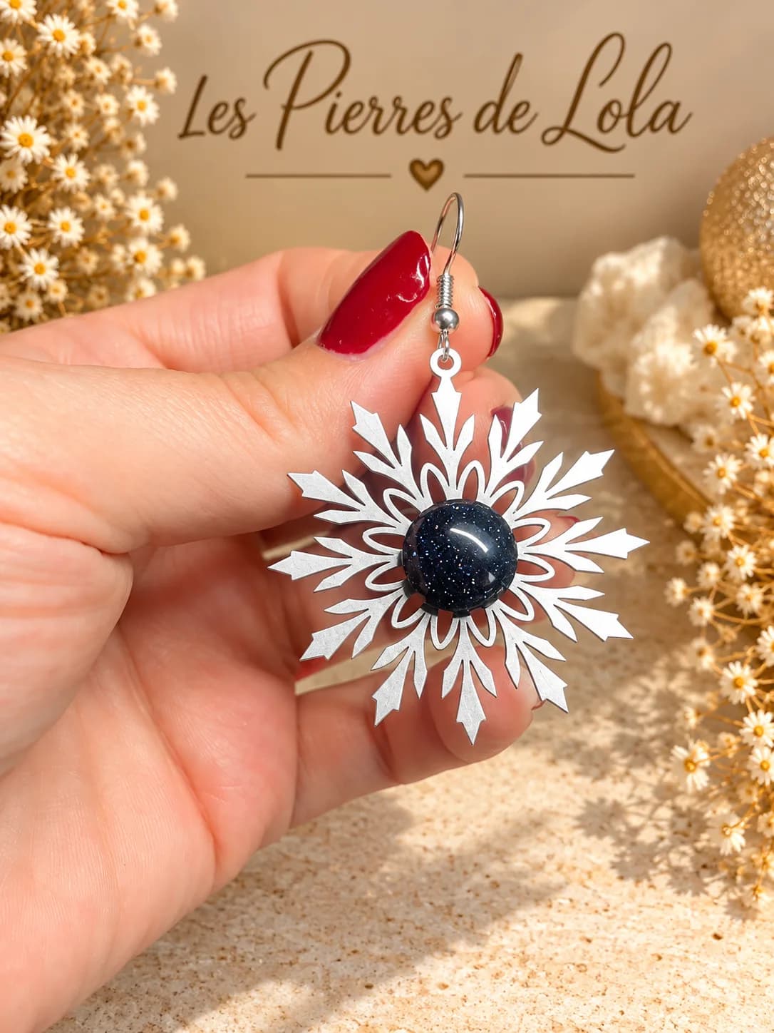 Boucles d’oreilles Flocons de Neige – Goldstone Blue