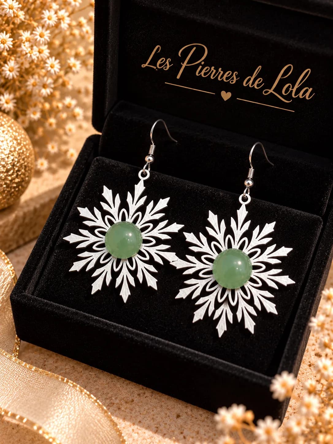 Boucles d’oreilles Flocons de Neige – Aventurine