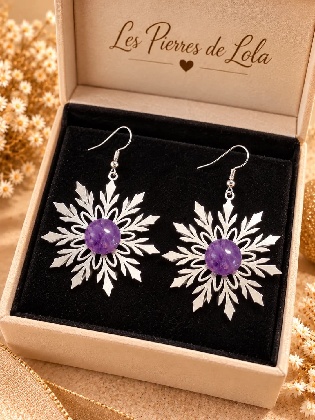 Boucles d’oreilles Flocons de Neige – Améthyste