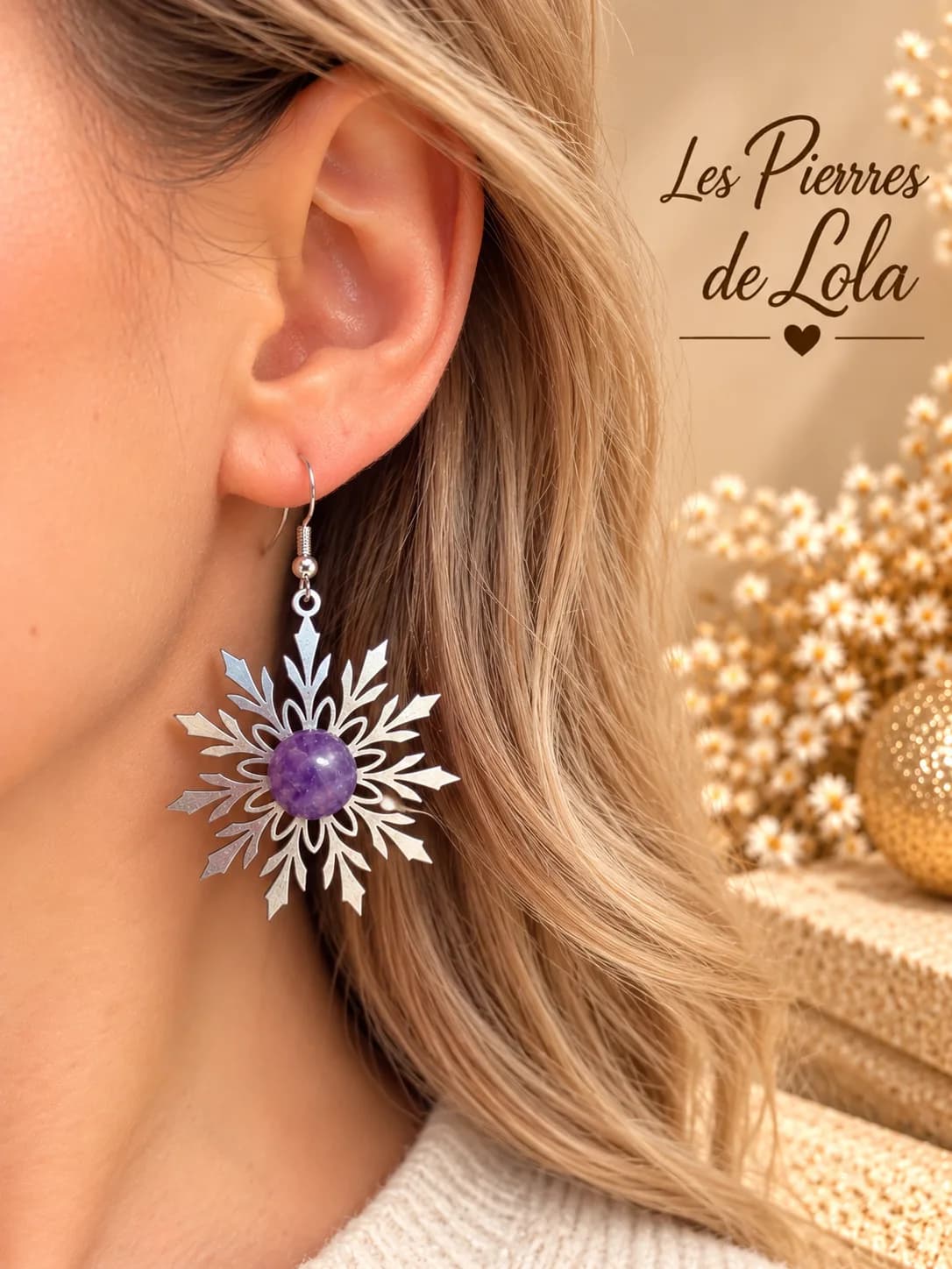 Boucles d’oreilles Flocons de Neige – Améthyste