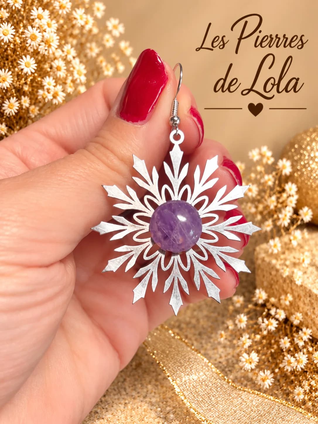 Boucles d’oreilles Flocons de Neige – Améthyste