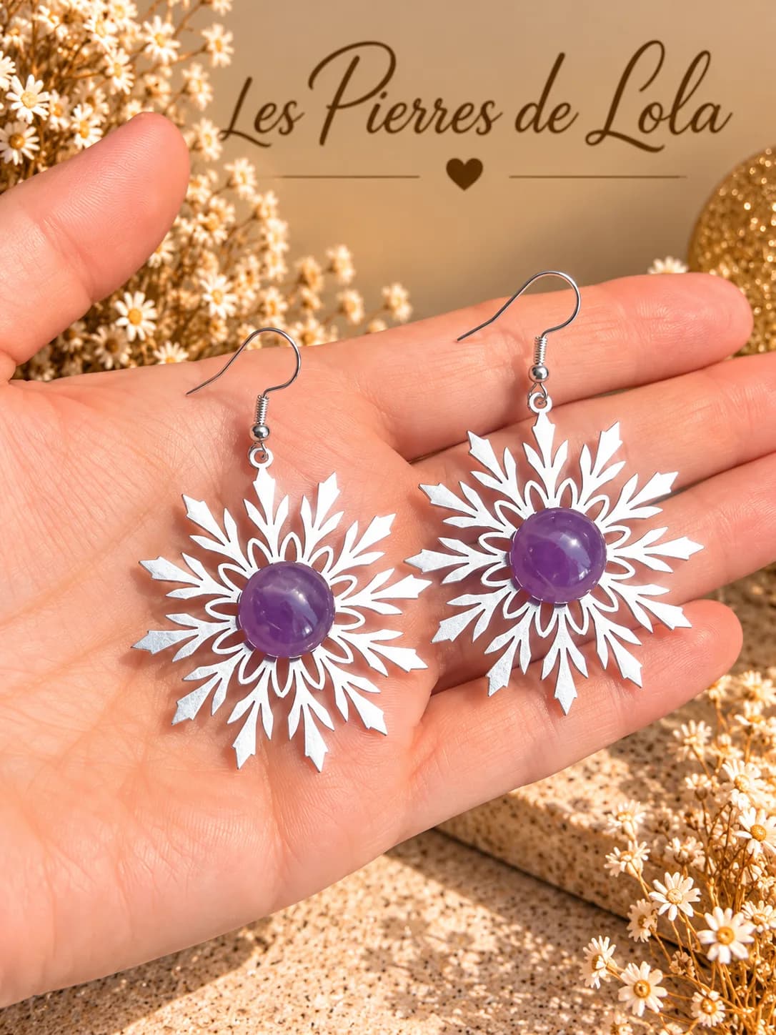 Boucles d’oreilles Flocons de Neige – Améthyste