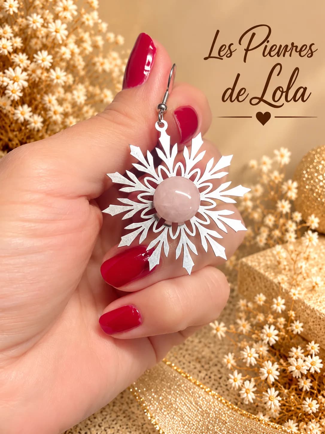Boucles d’oreilles Flocons de Neige – Quartz rose