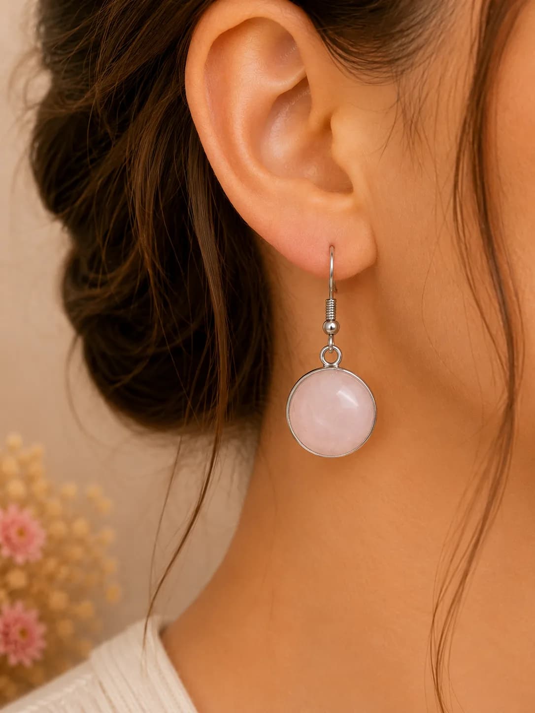 Boucles d’Oreilles Quartz Rose – Douceur et élégance naturelle