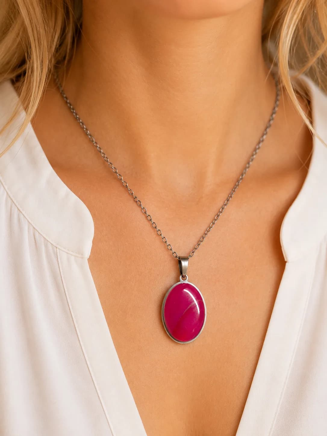 Éclat Fuchsia – Collier en Agate Rose