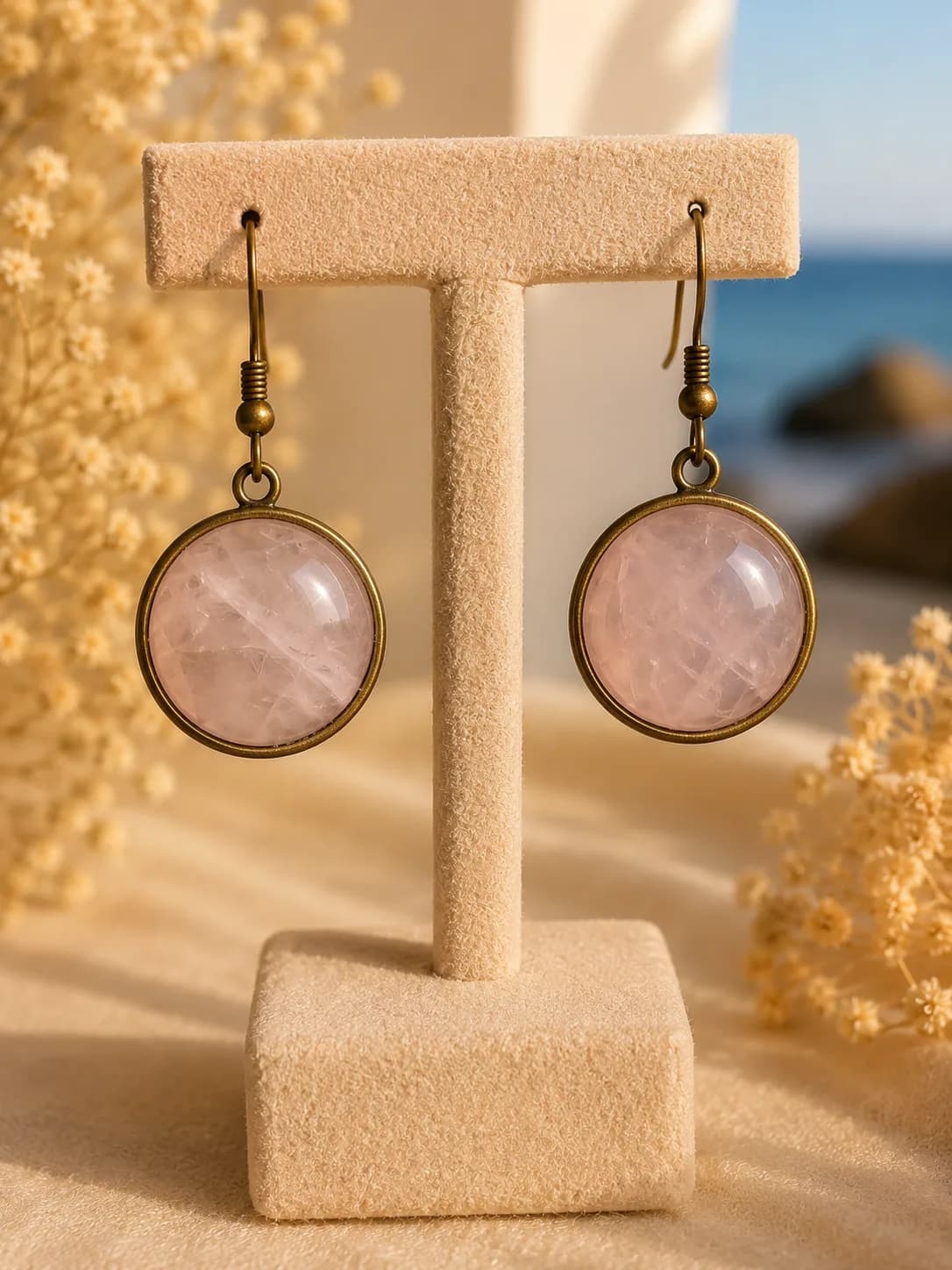 Douceur Éternelle – Boucles d'Oreilles en Quartz Rose Naturel