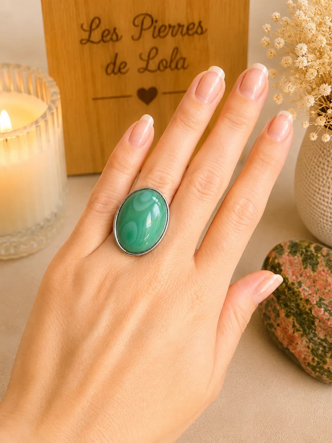 Bague « Élégance Verdoyante » – Agate Verte
