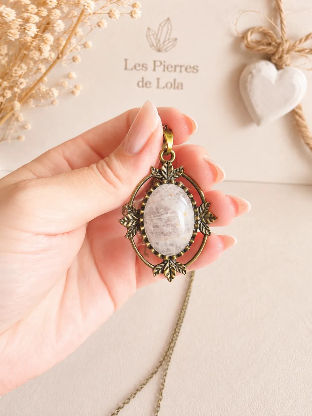 Collier « Feuilles d'Automne » en Quartz Rose